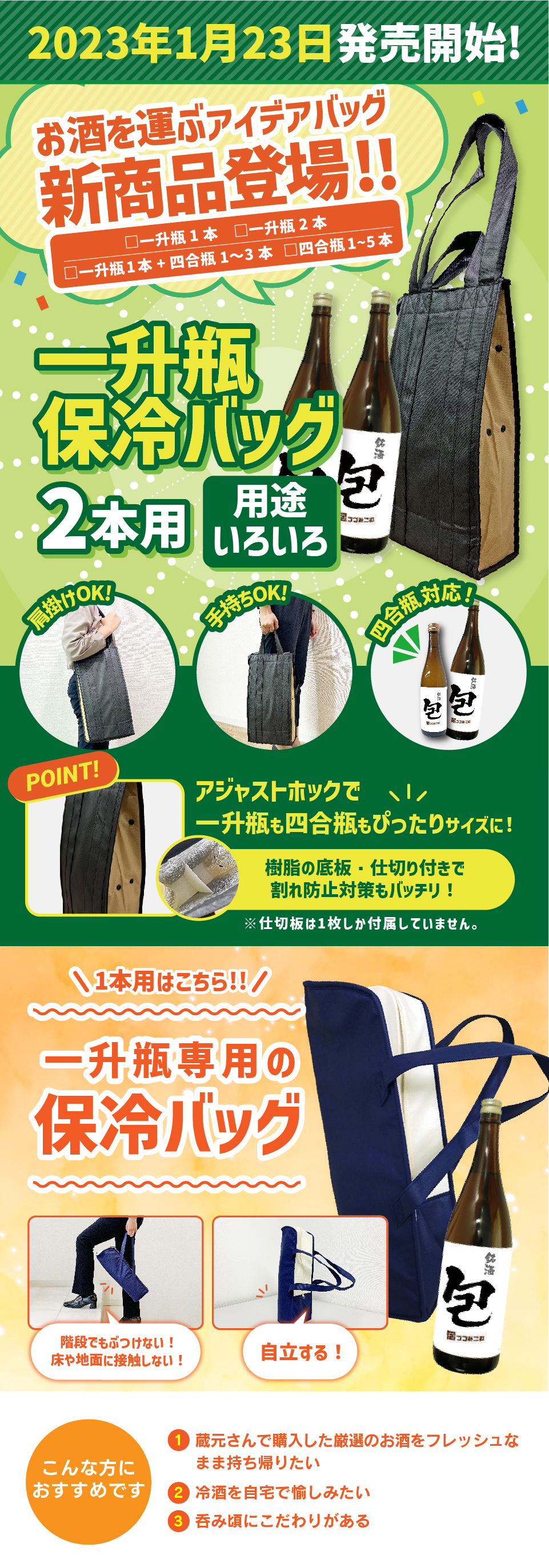 ありそうでなかった　一升瓶専用の保冷バッグ
